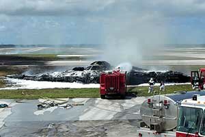 The burnt-out wreckage of 'Spirit of Kansas'