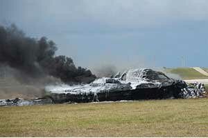 The burnt-out wreckage of 'Spirit of Kansas'